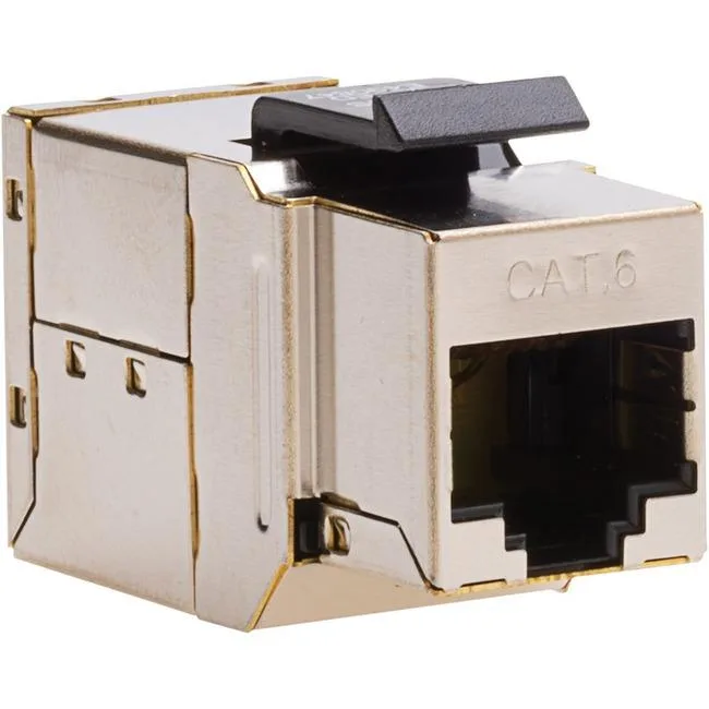 Platinum Tools Cat6 shielded keystone coupler, two RJ45 ports, silver metal finish