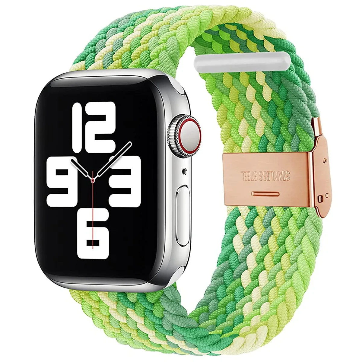 Thinkstar Thinkstar Braided Solo Loop Watch Band Neon Lime 42/44/45 mm Rose Gold Buckle — product photo