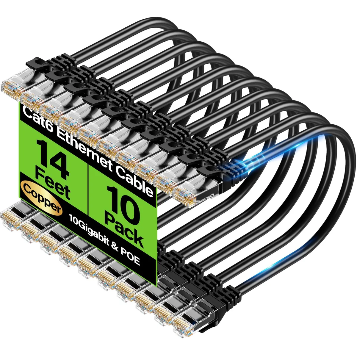  TuokaJu Cat6 Ethernet Cable 14 ft 10 Pack Black — product photo