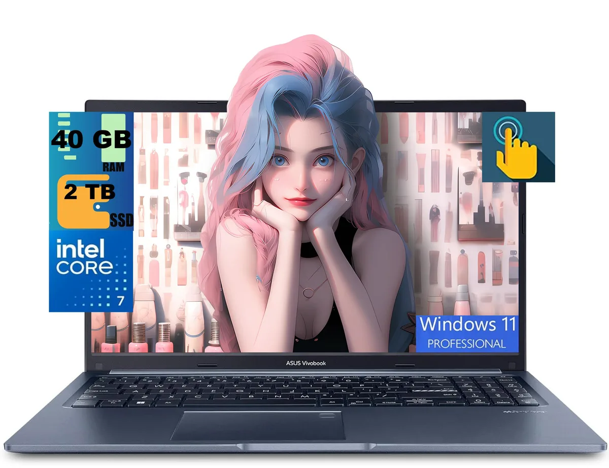 ASUS ASUS Vivobook 15 laptop 15.6" FHD touchscreen Intel Core 7 150U 40GB DDR4 2TB PCIe SSD Blue — product photo