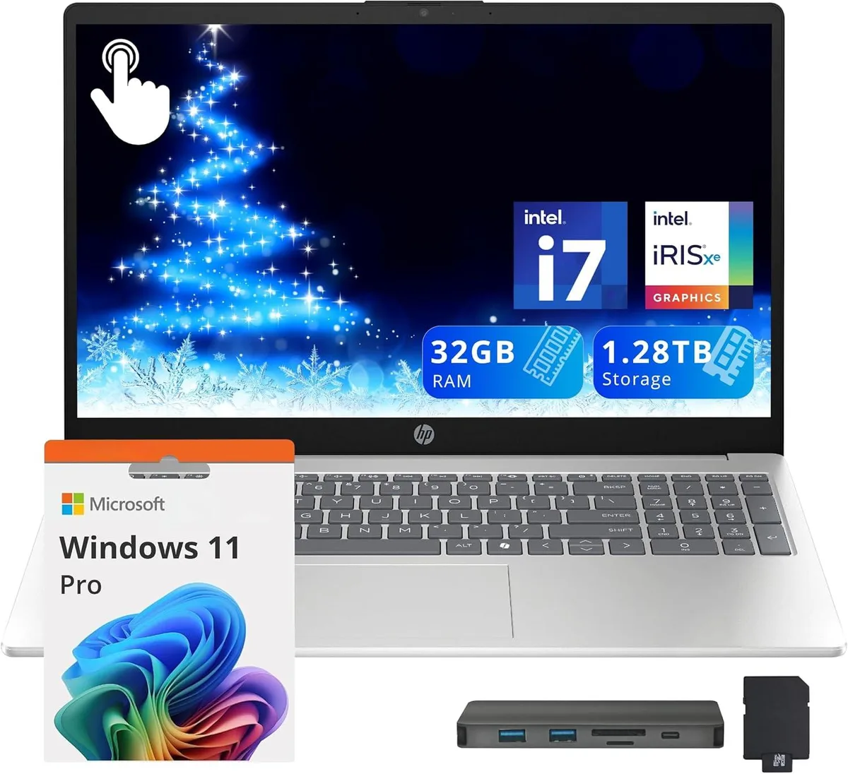 HP HP 15.6" FHD Touchscreen Business Laptop, Core i7-1355U, 32GB, 1.28TB Storage, Silver — product photo