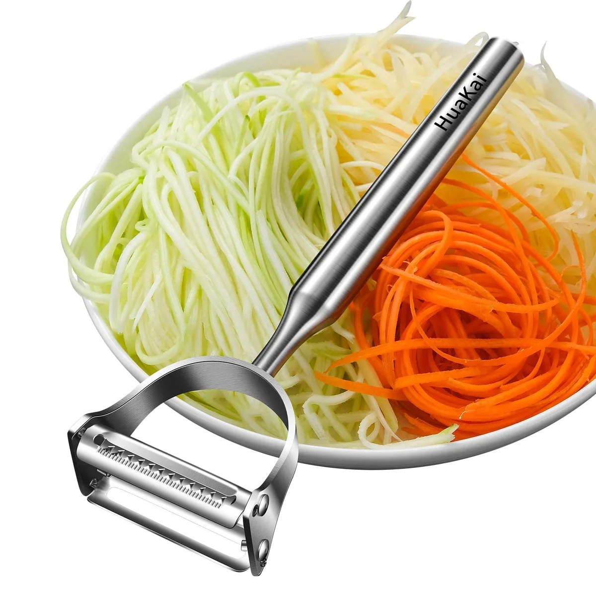 Silver stainless steel julienne peeler, Y-shaped, 7.48 inches long