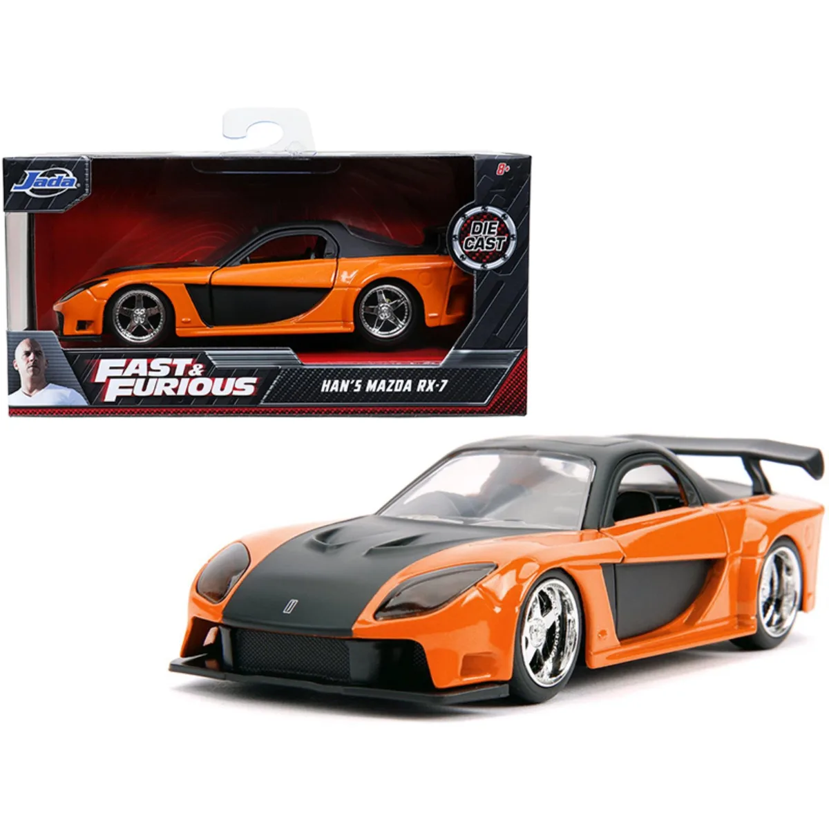 Jada Jada Han's Mazda RX-7 RHD Orange Metallic Black Fast &amp; Furious 1:32 Diecast 30736 — product photo