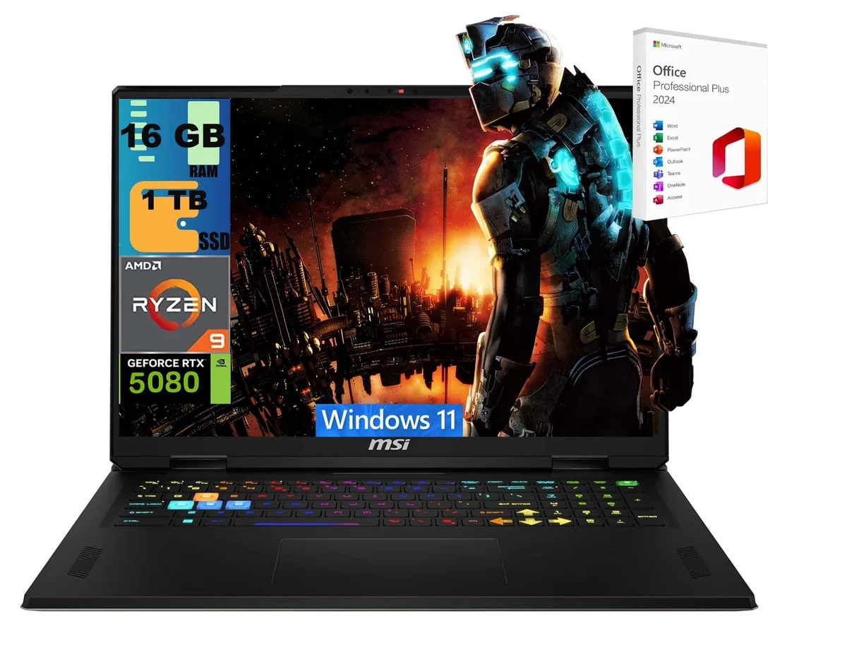 MSI MSI Vector A18 gaming laptop 18" QHD+ 240Hz Ryzen 9 9955HX RTX 5080 16GB DDR5 1TB PCIe SSD Gray — product photo
