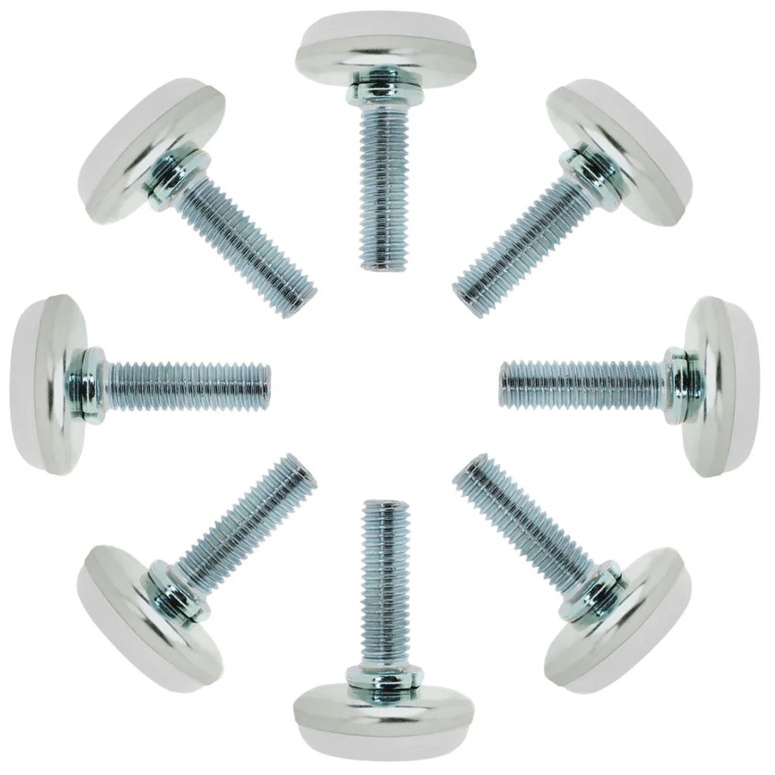 Eight silver threaded studs with black plastic bases, M8 x 25 x 30mm