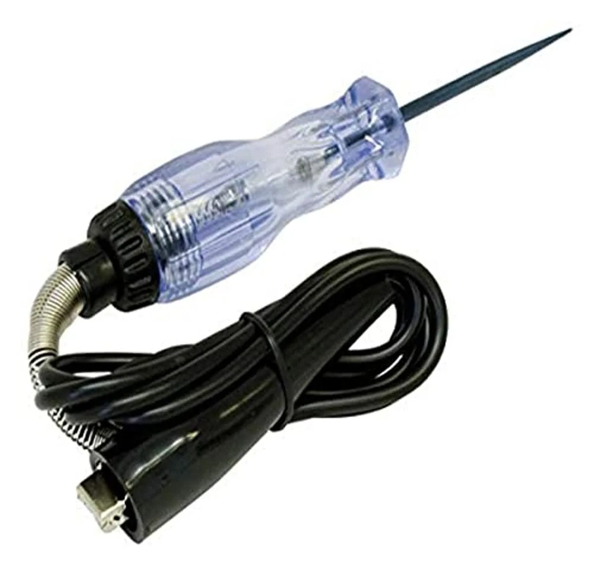 Yellow handled circuit tester with 49 inch cord and spring strain relief