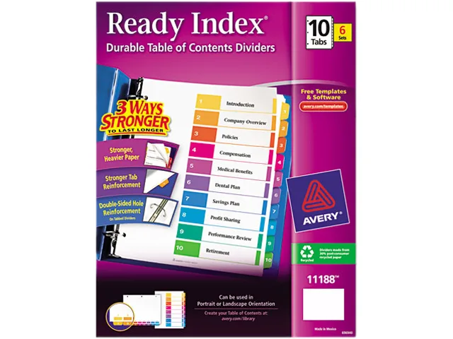 Avery Avery 11188 Ready Index 10-Tab Binder Dividers 6 Sets — product photo
