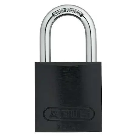 Black anodised aluminium lockout padlock with hardened steel shackle