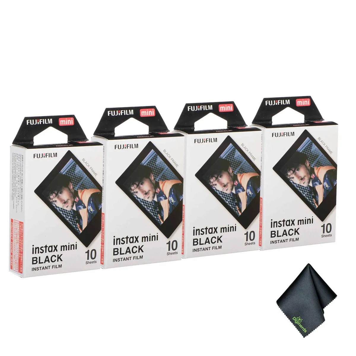 FUJIFILM FUJIFILM INSTAX MINI Black Instant Film 4×10 Exposures Bundle with Microfiber Cloth — product photo