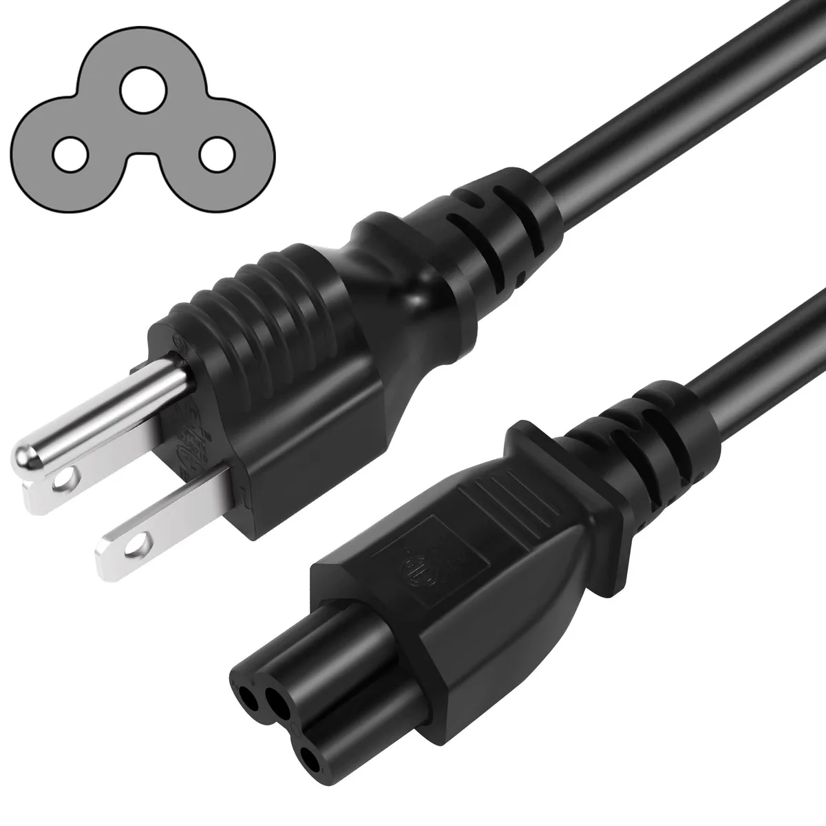  Kaybles 3 Prong AC Laptop Power Cord 15 ft NEMA 5-15P to C5 10A 125V 18AWG Black — product photo