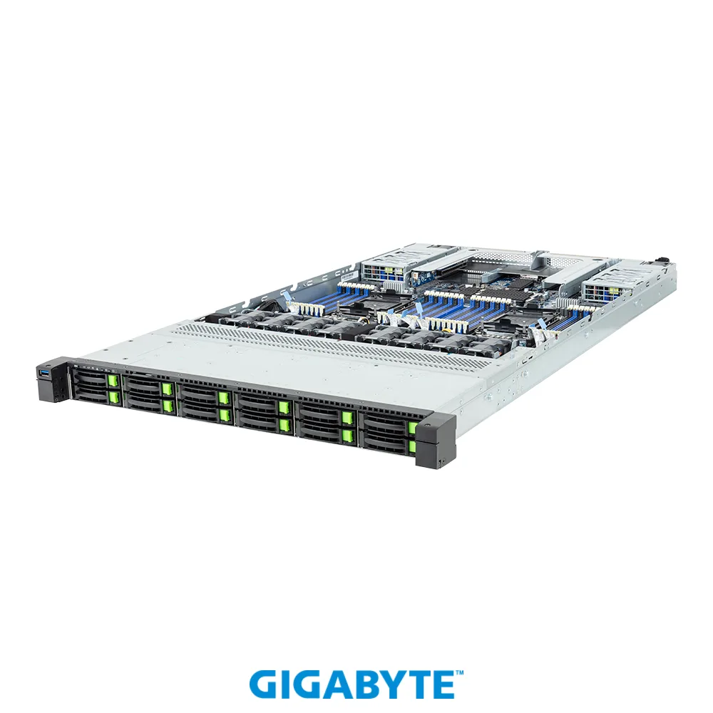 GIGABYTE GIGABYTE R184-S92-AAV1 barebone server 1U 12-bay Gen5 NVMe/SATA/SAS-4 dual Xeon 6 — product photo