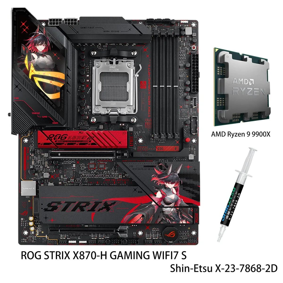 ASUS ASUS ROG STRIX X870-H GAMING WIFI7 S RO HIME EDITION AMD motherboard with Ryzen 9 9900X — product photo
