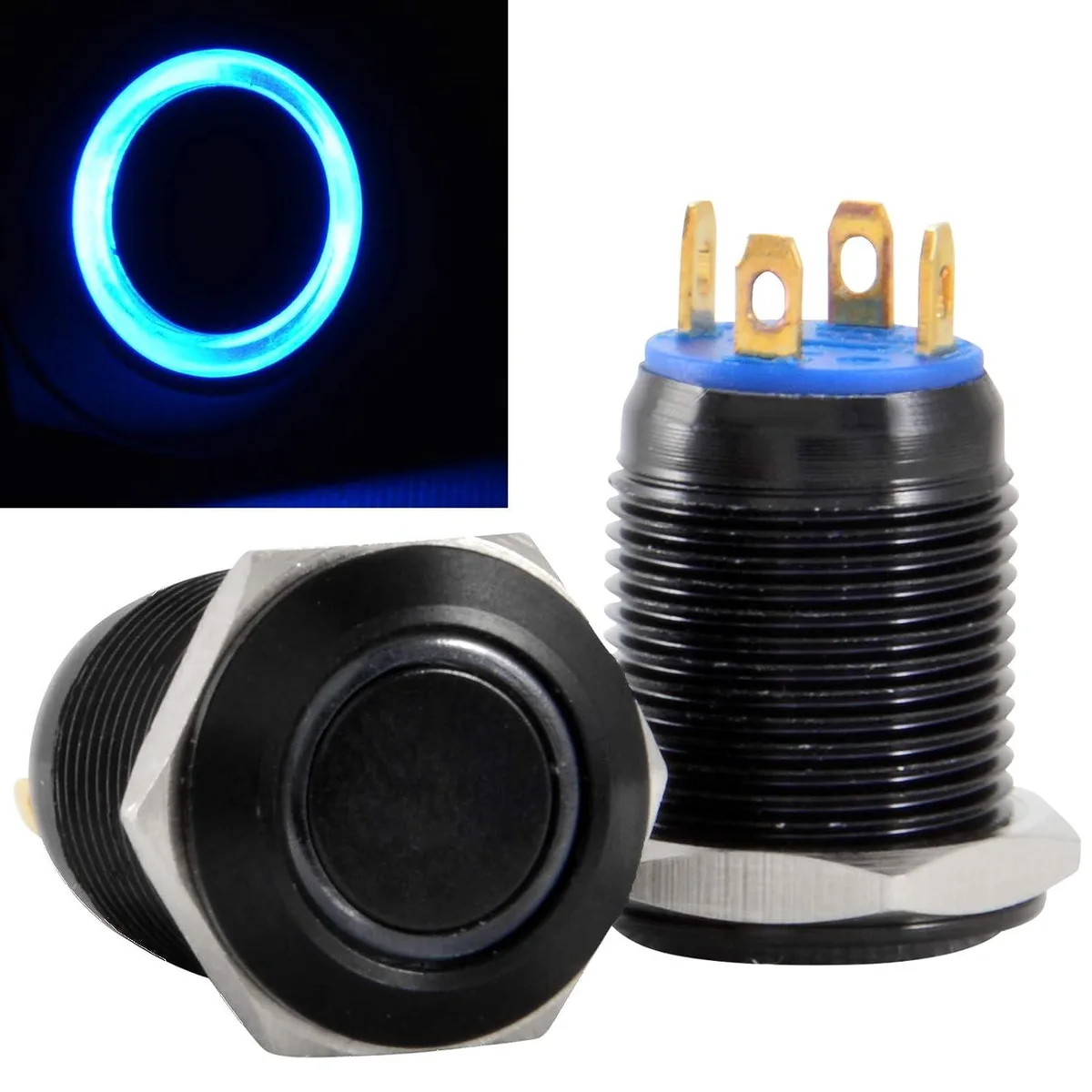 JacobsParts Inc. JacobsParts Inc. LTCH-D2-BLU 12mm IP67 Momentary Disconnect Blue LED — product photo