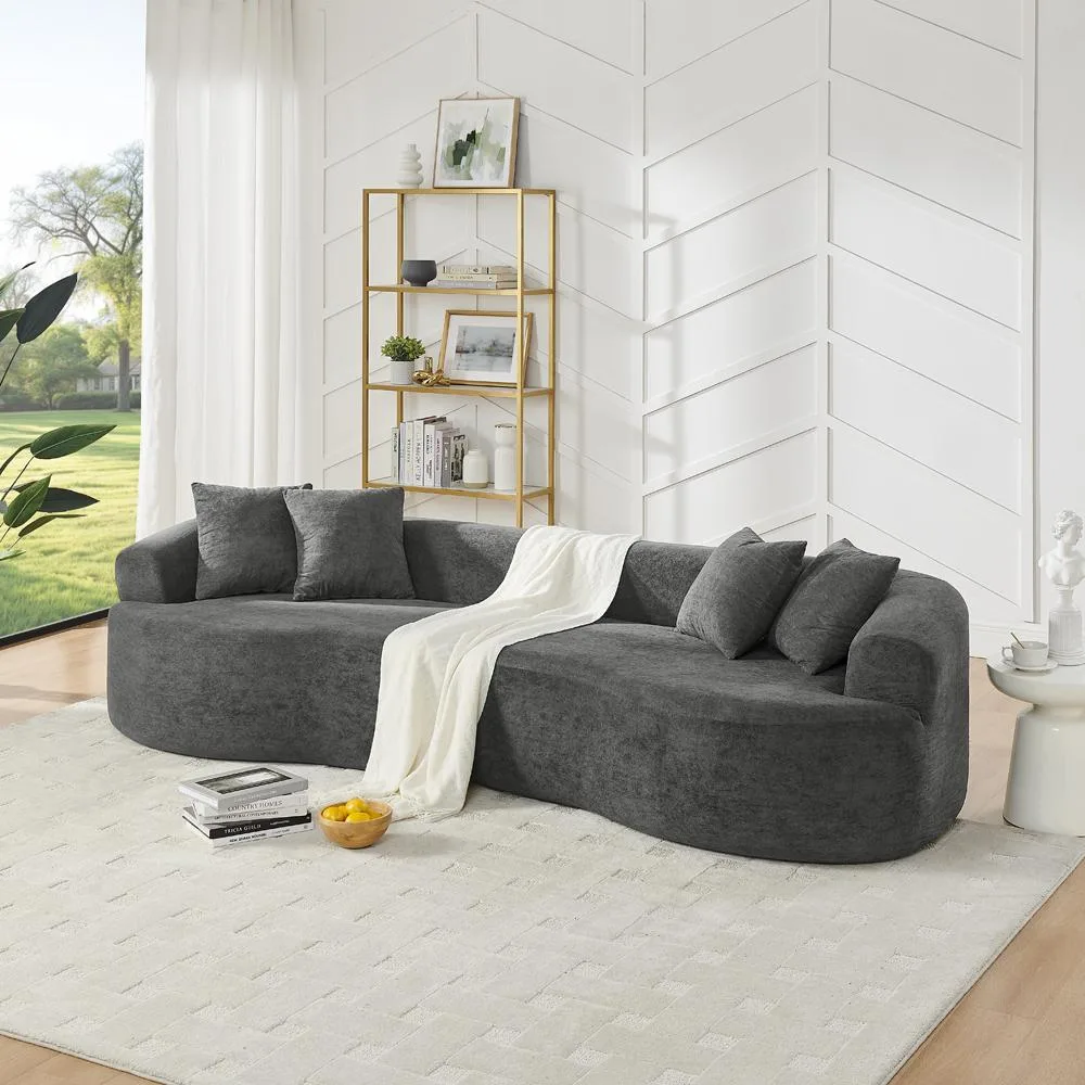 Dark gray chenille 4-seater curved sectional sofa, 112 inches