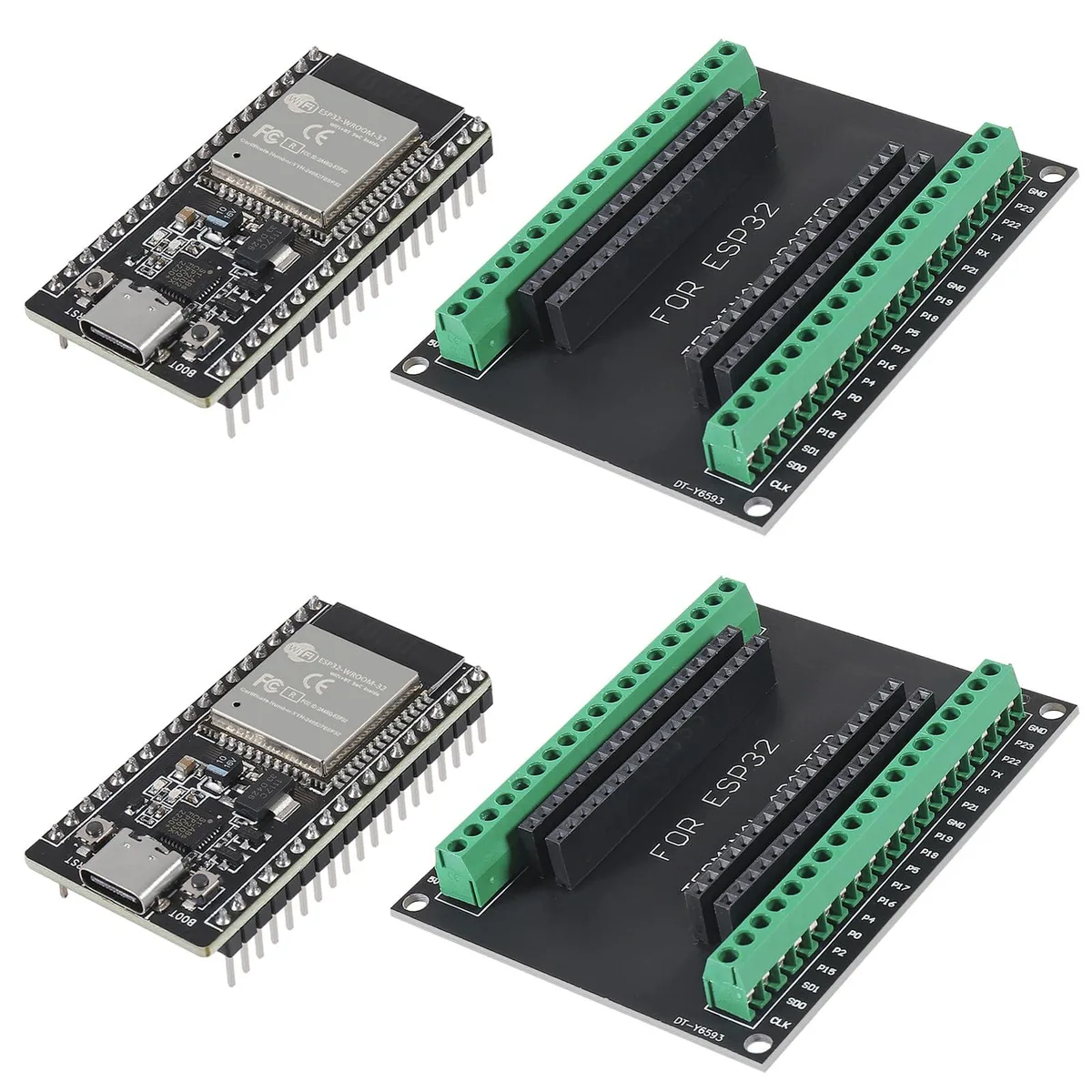 KEHIPI KEHIPI 2× ESP32 CP2012 USB-C 38-pin dev boards + breakout shields — product photo
