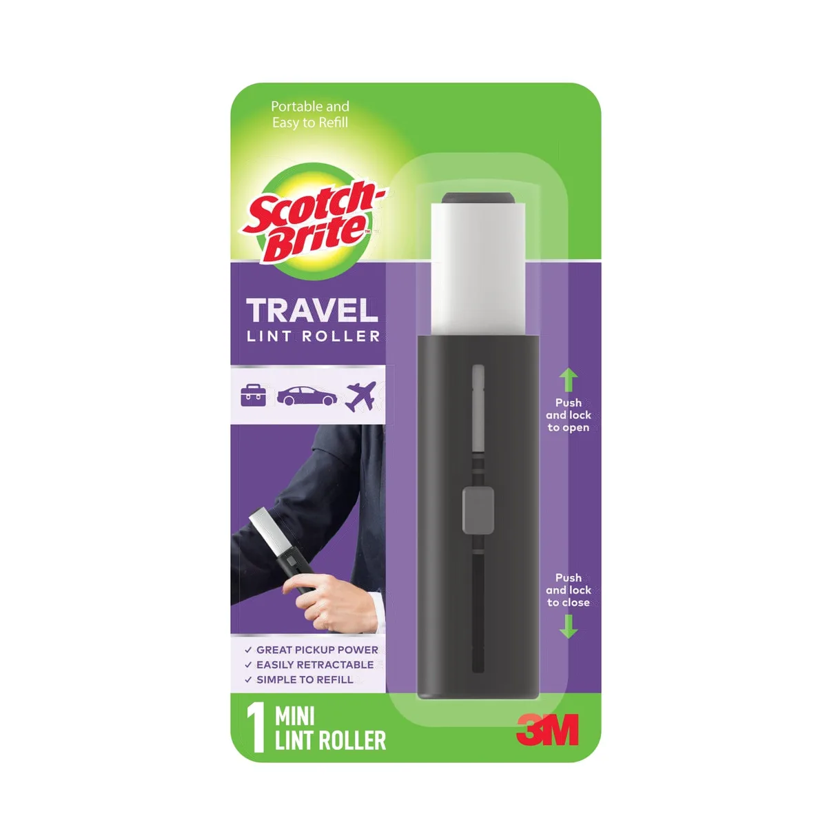 Scosche mini lint roller, 30 sheets, compact plastic handle