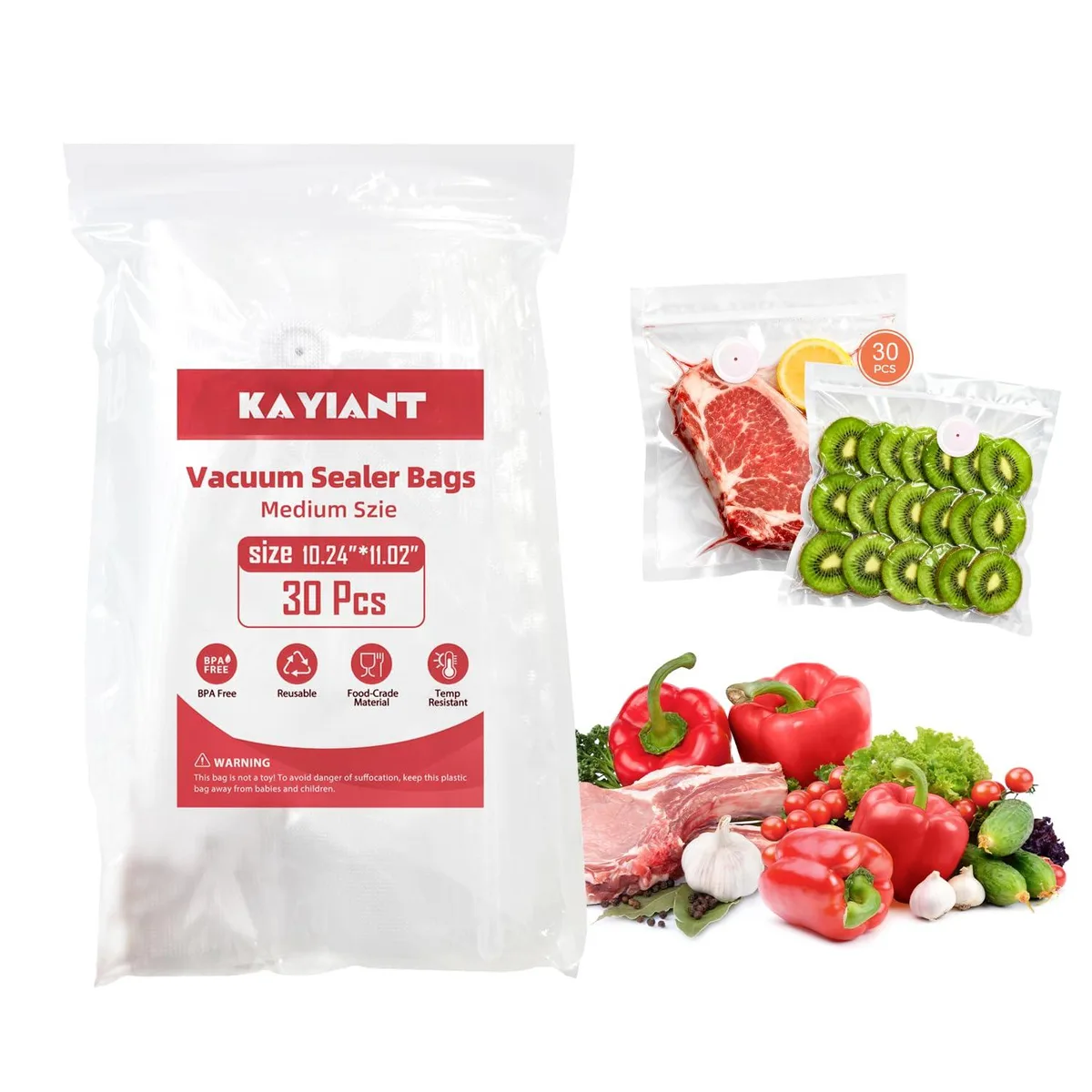 Kayiant jhasvfu-0308 vacuum sealer bags 10 x 11 inch 30 pcs — product photo