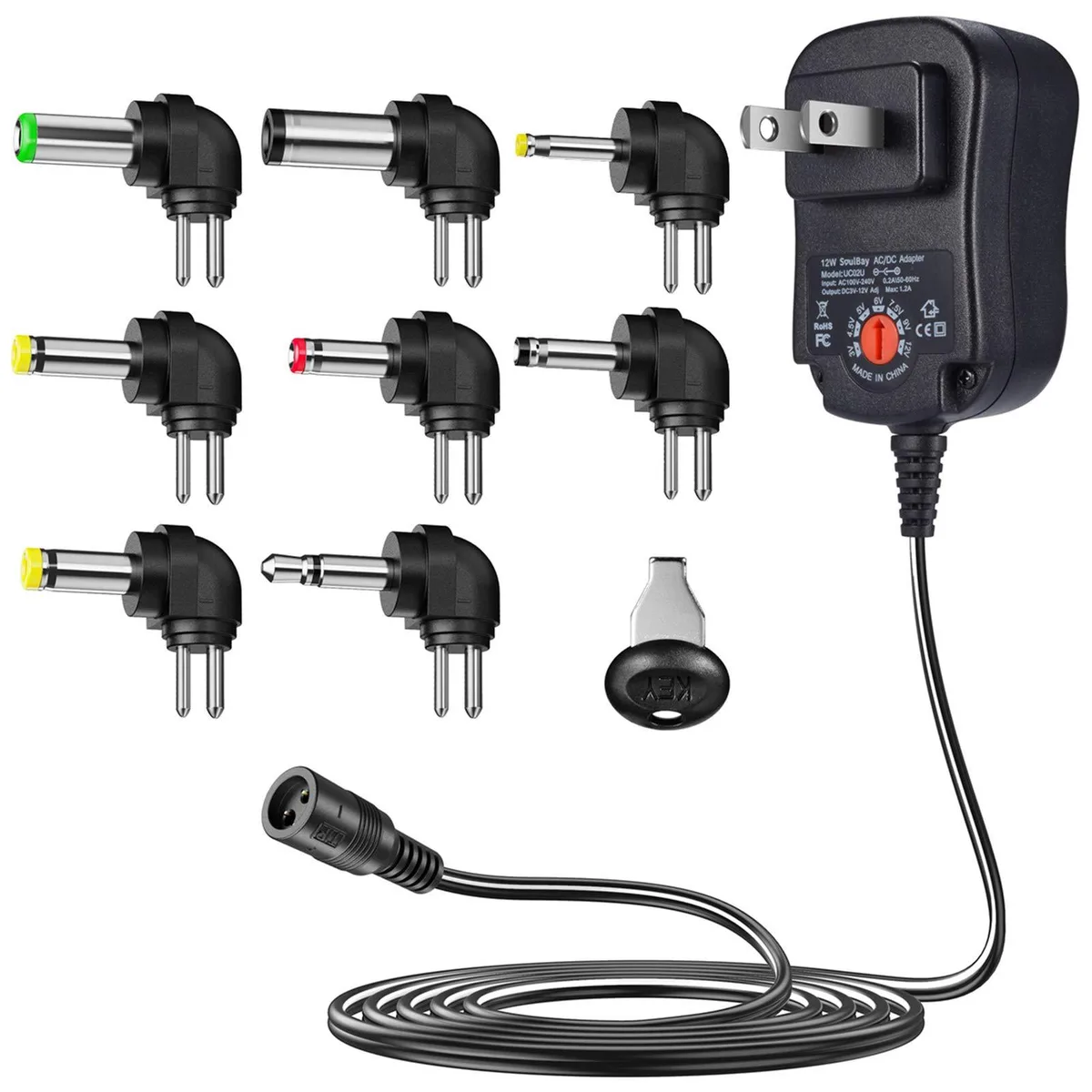  SoulBay UC02U 12W Multi-Voltage Power Adapter 3V-12V 8 Tips — product photo