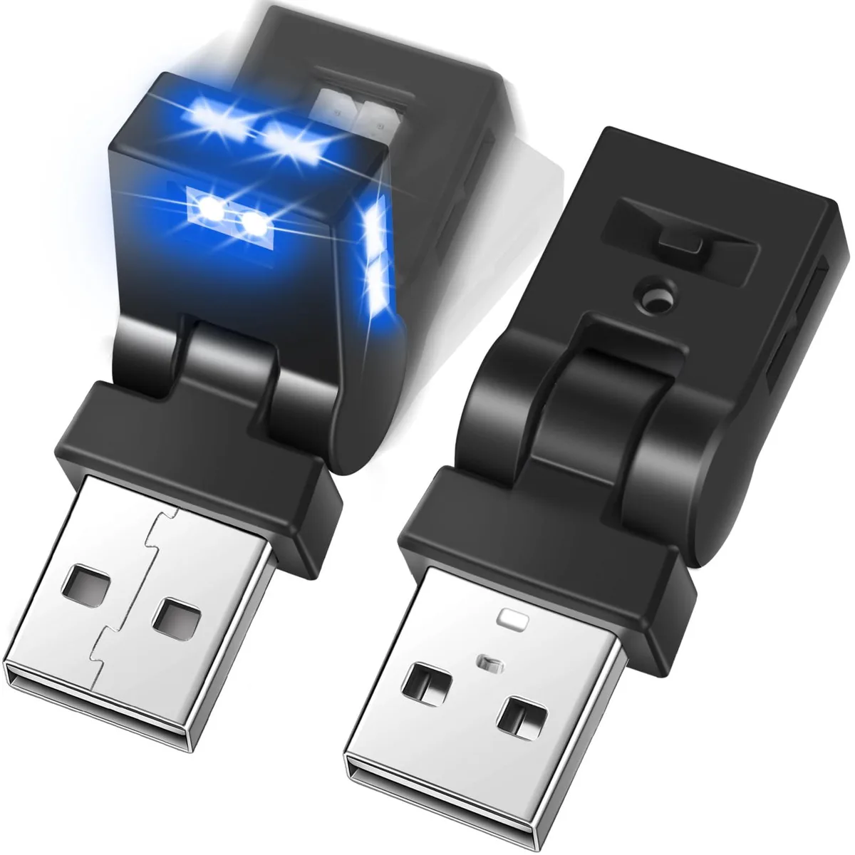 Four small foldable USB-A LED lights with a matte finish