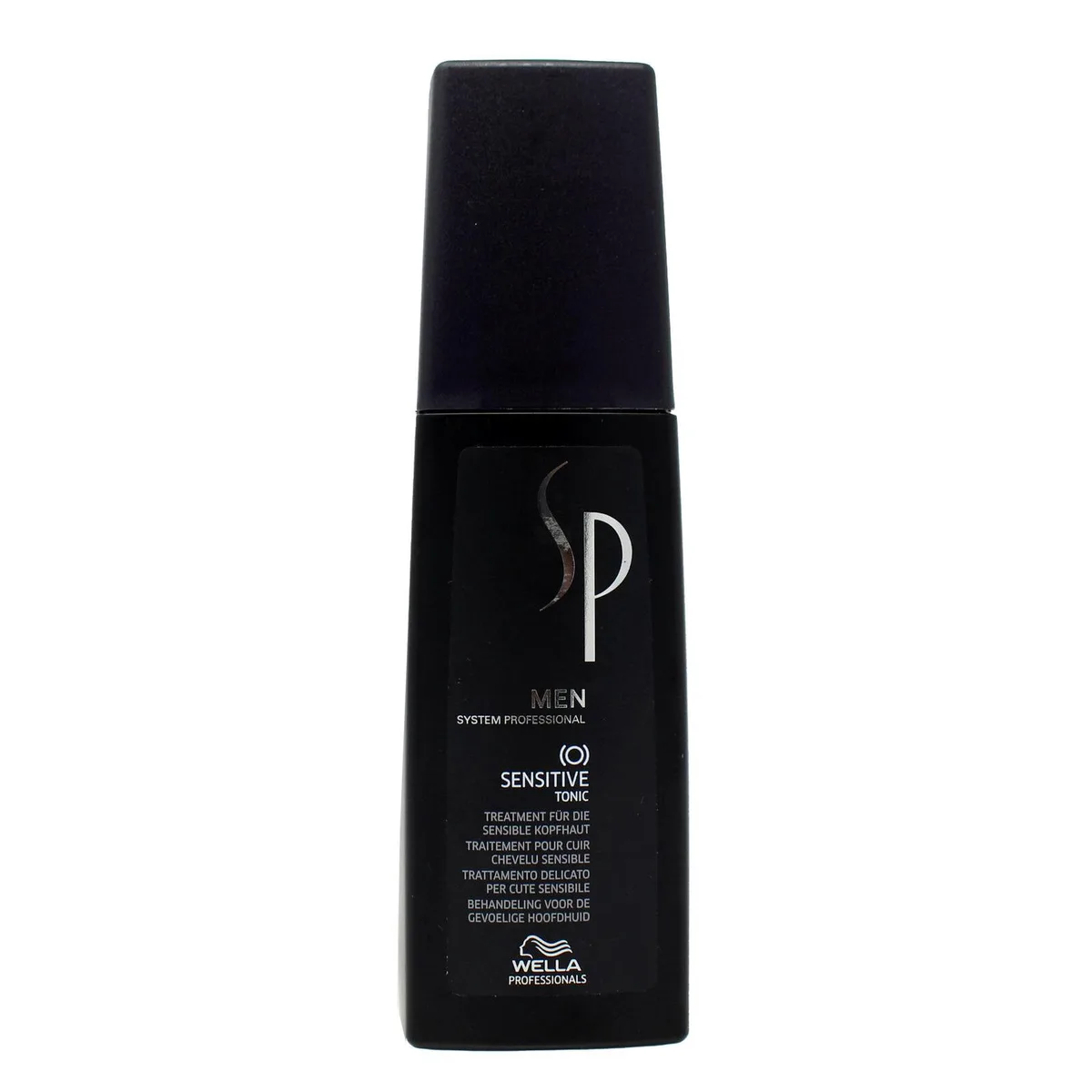 White cylindrical 125ml bottle with silver cap and blue label
