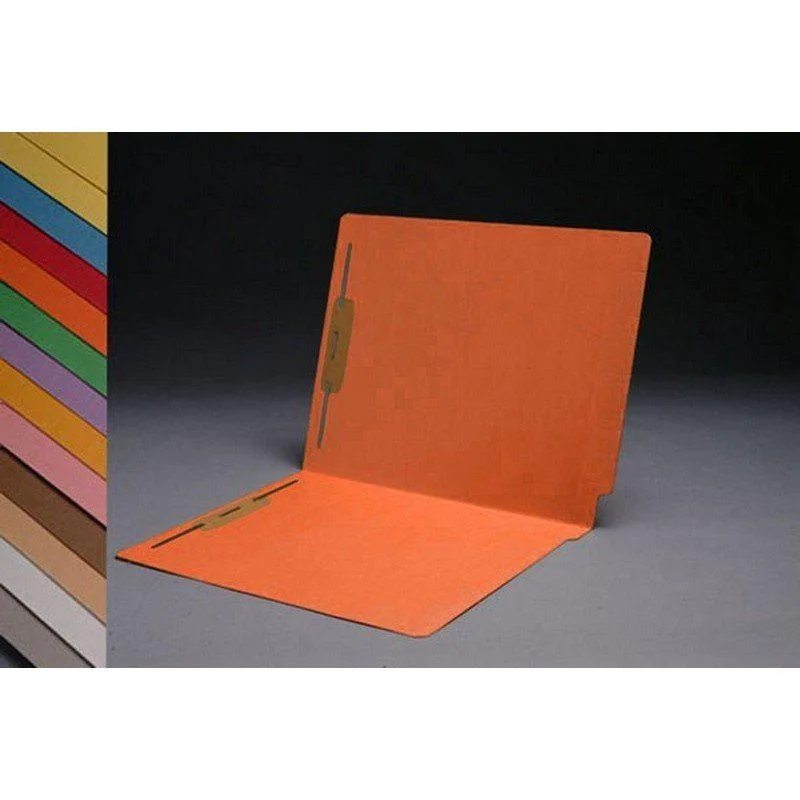 Box of 50 orange end-tab file folders with fasteners