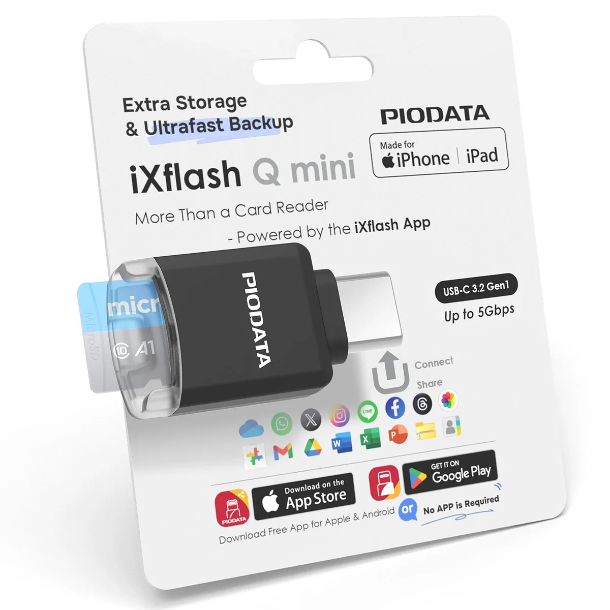 PIODATA PIODATA iXflash Q Mini USB 3.2 MicroSD Card Reader Black — product photo