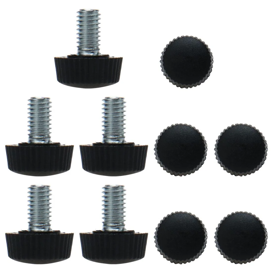 Ten adjustable M6 leveling feet with plastic bases, 16mm screw length