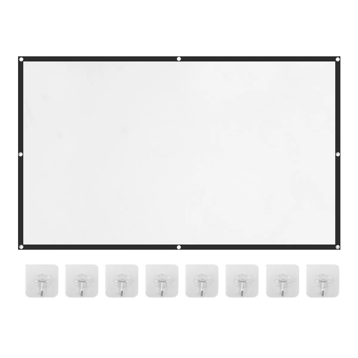 White rectangular spandex projector screen with top grommets, folded flat