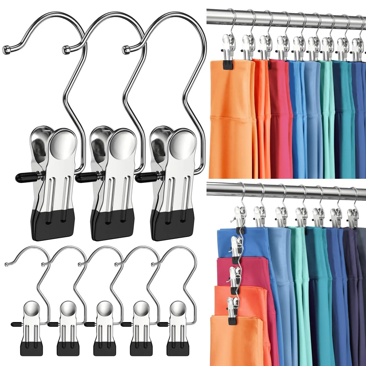Thirty black plastic pants hangers with 360-degree rotating clips