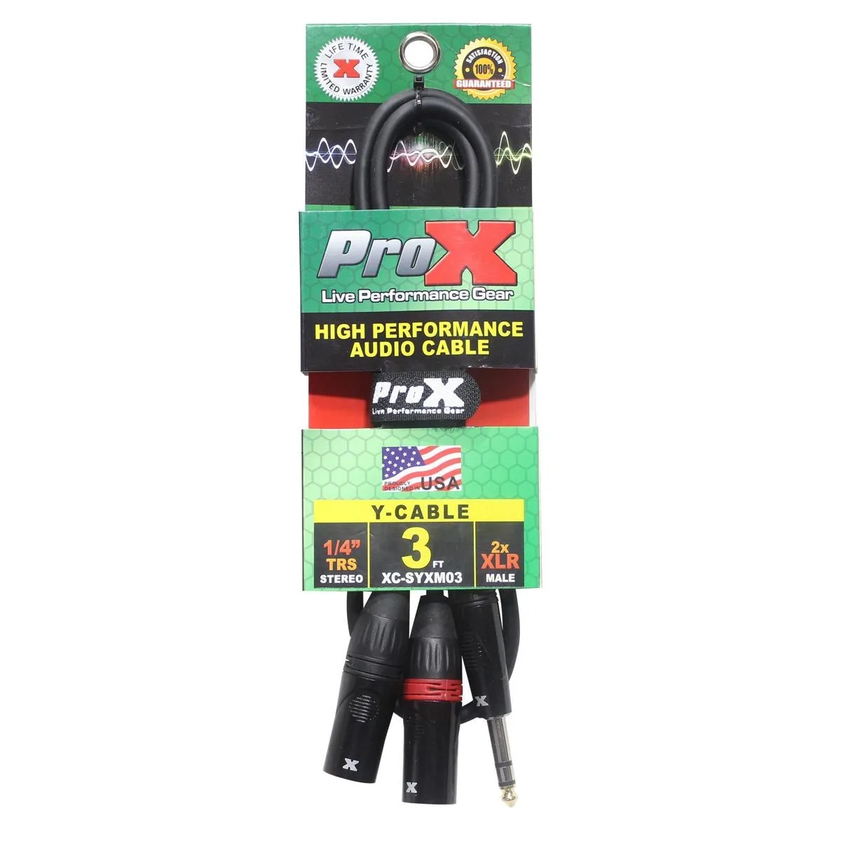 ProX ProX XC-SYXM03 3 ft 1/4" TRS-M to Dual XLR3-M Y Cable — product photo