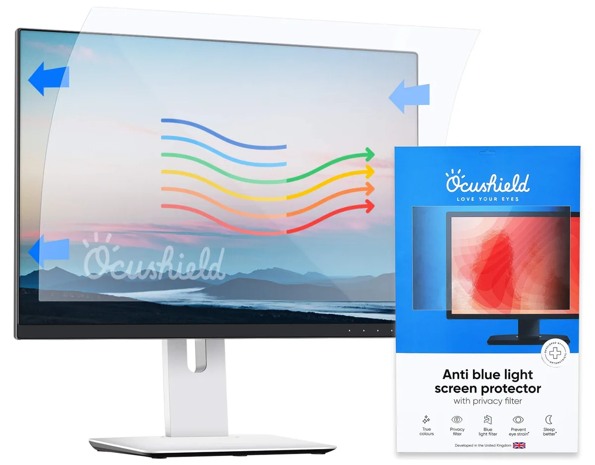 Clear rectangular screen filter sized for 27 inch display