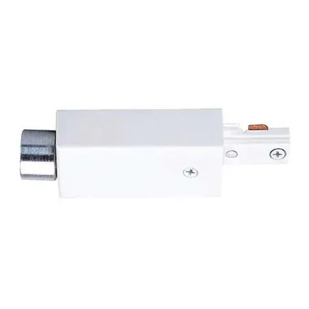 White plastic conduit feed connector, 3 in long, for track lighting