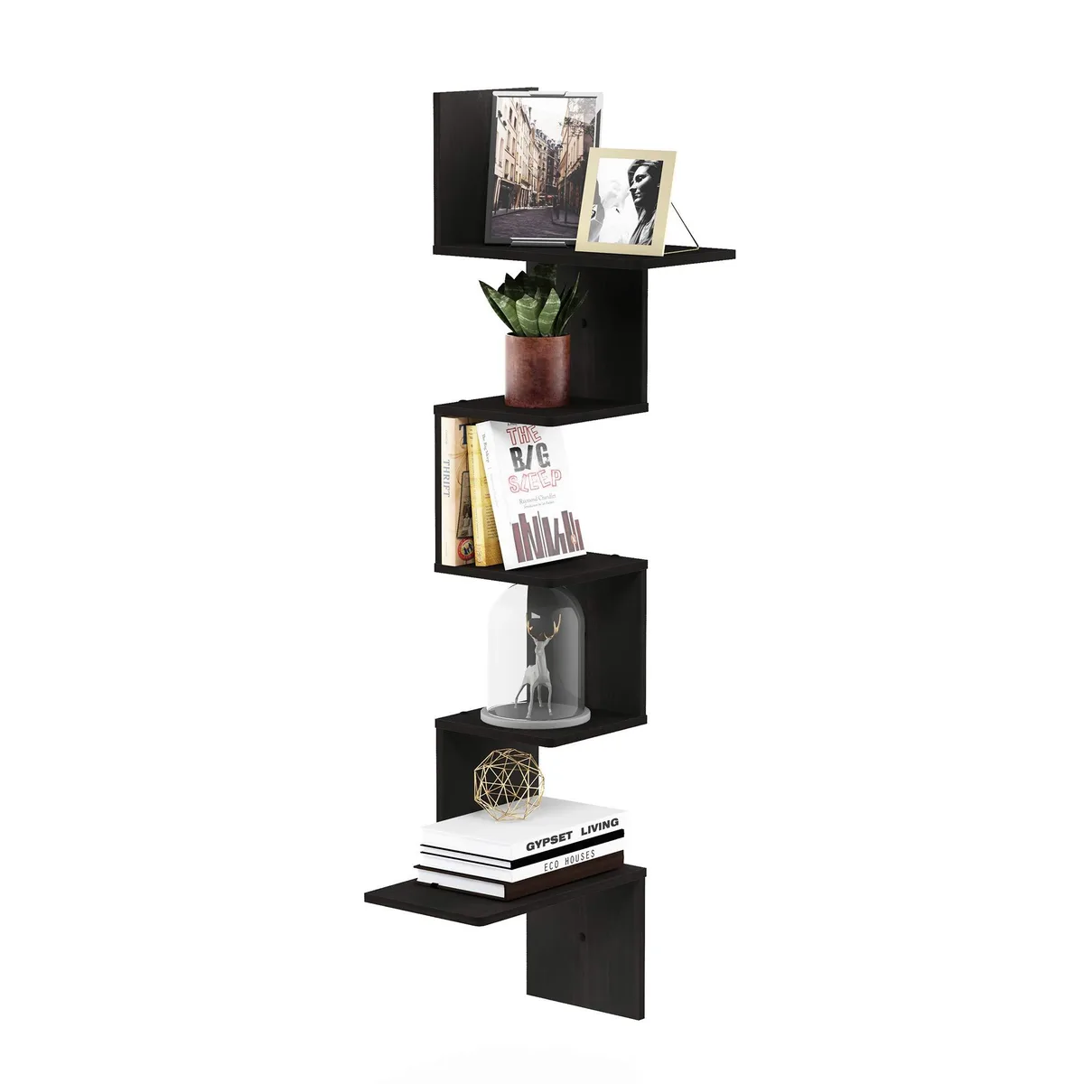  Furinno Hermite 5-Tier Corner Shelf Espresso/Black 13.4x48.7 in — product photo