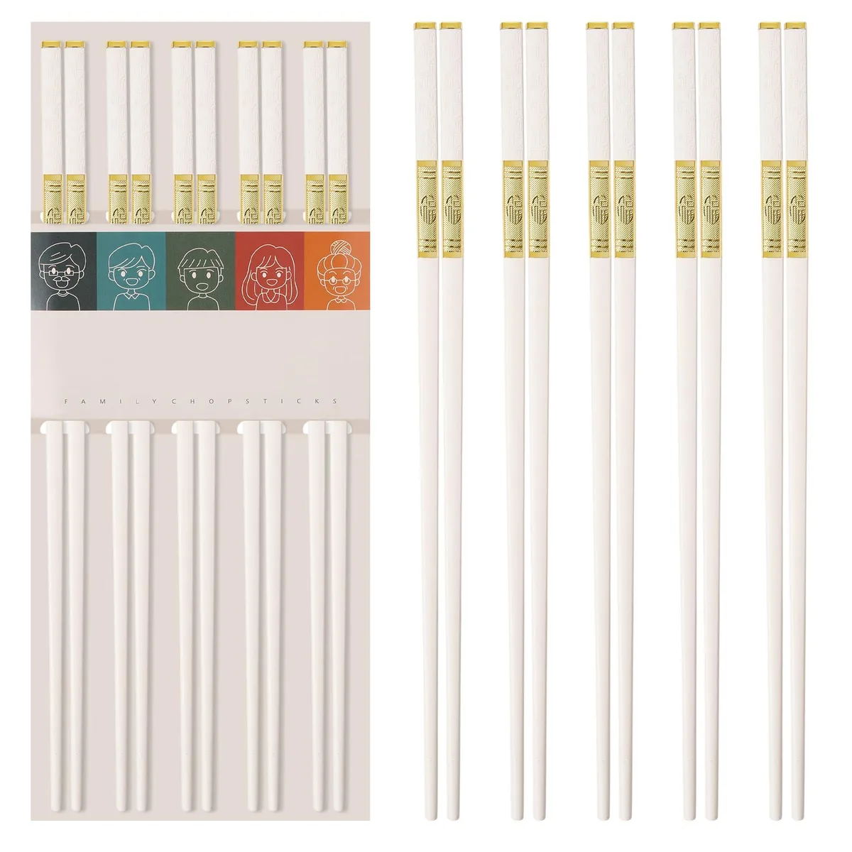  Slivek 5 Pairs Fiberglass Chopsticks White 25.3 cm 15-Piece — product photo