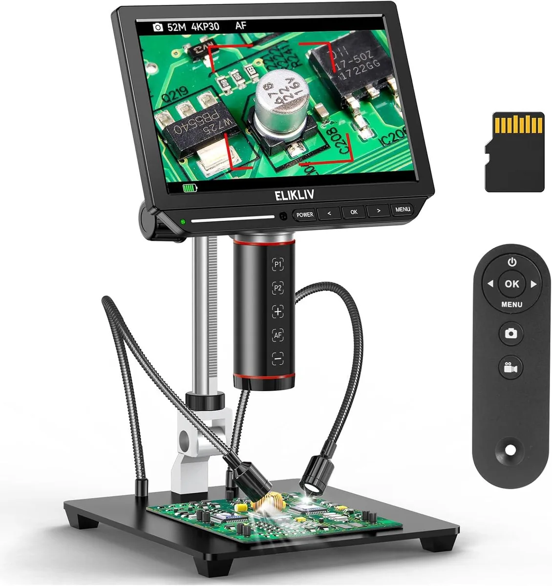 BFKK BFKK EM4K-AF Autofocus 4K Digital Microscope 52MP 2000X 8" IPS 10" Stand 16GB — product photo