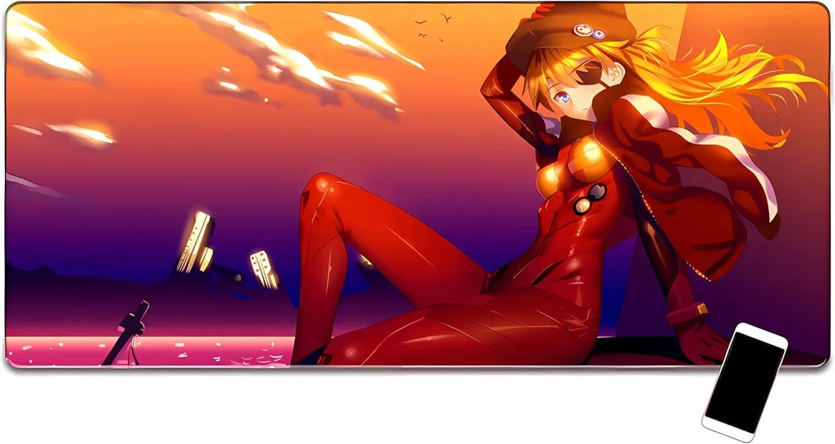 Rectangular extended mouse pad, smooth fabric surface with stitched edges, non-slip rubber base, anime artwork print