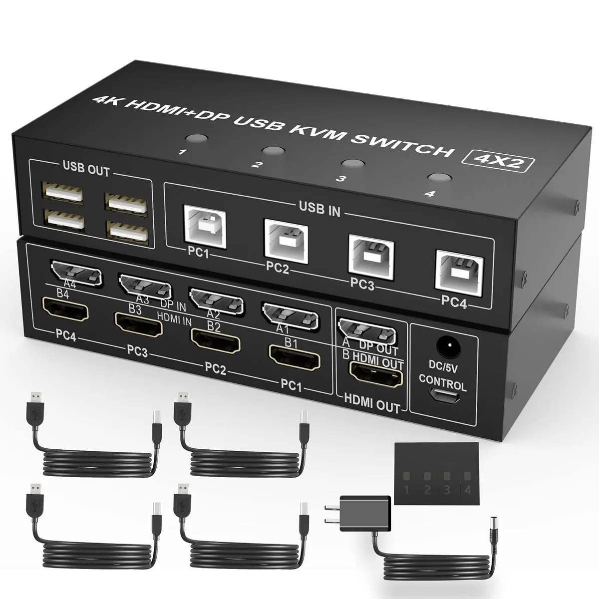 SOURCEPRO SOURCEPRO 4 Port HDMI &amp; DisplayPort KVM Switch Dual Monitor 4K@60Hz — product photo
