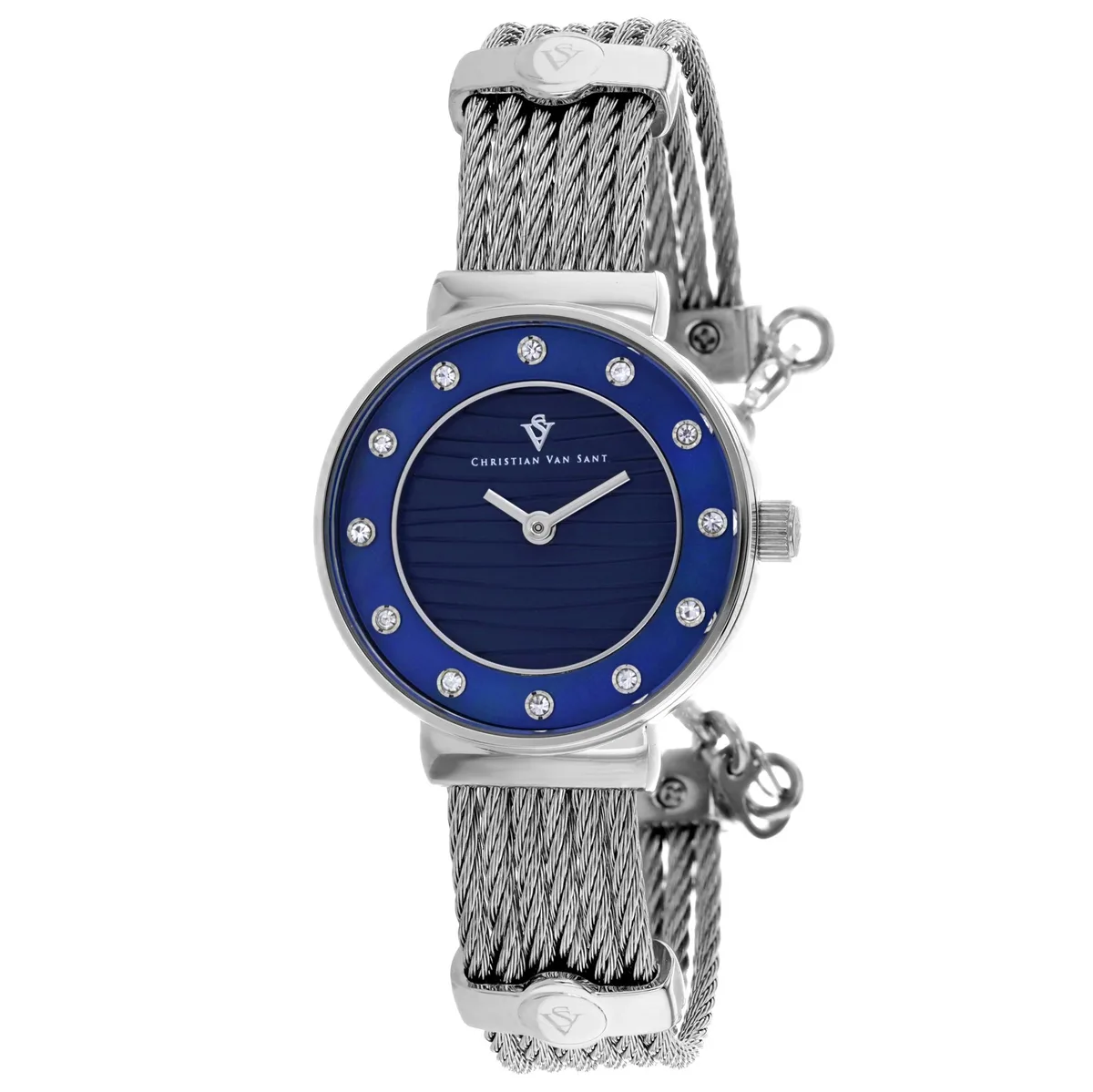 Stainless steel watch with blue dial and metal bracelet
