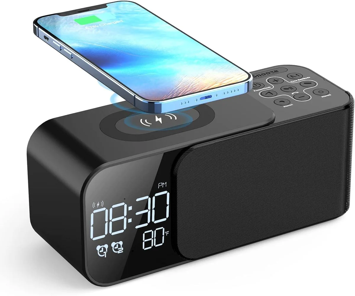 KEHIPI KEHIPI WD-500 Alarm Clock Radio with Wireless Charger, Bluetooth Speaker, FM Radio, Dual Alarms — product photo