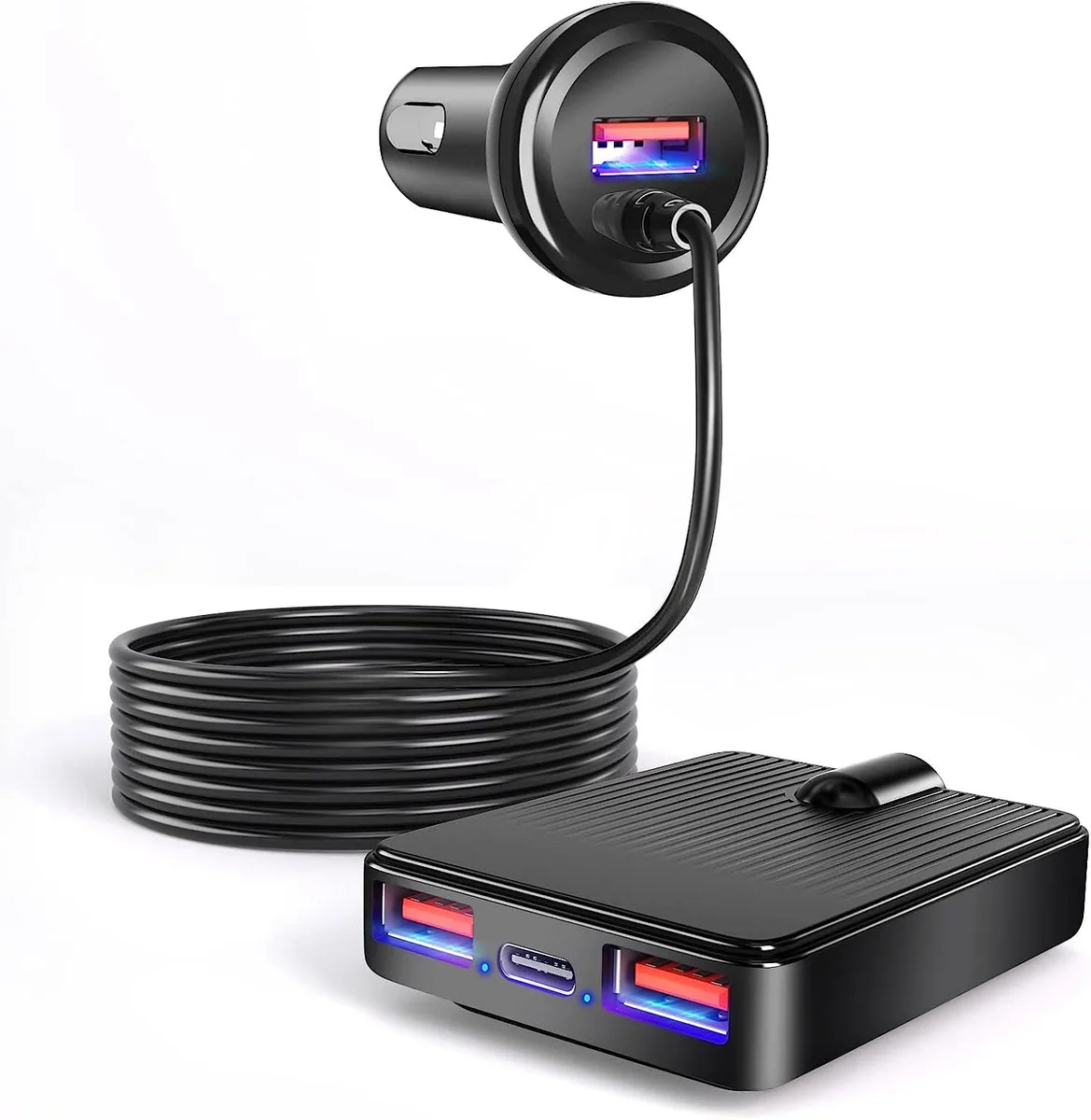 AUTYUE AUTYUE 74W Car Charger 4 Ports 6.5ft Cable Black car electronics accessory — product photo
