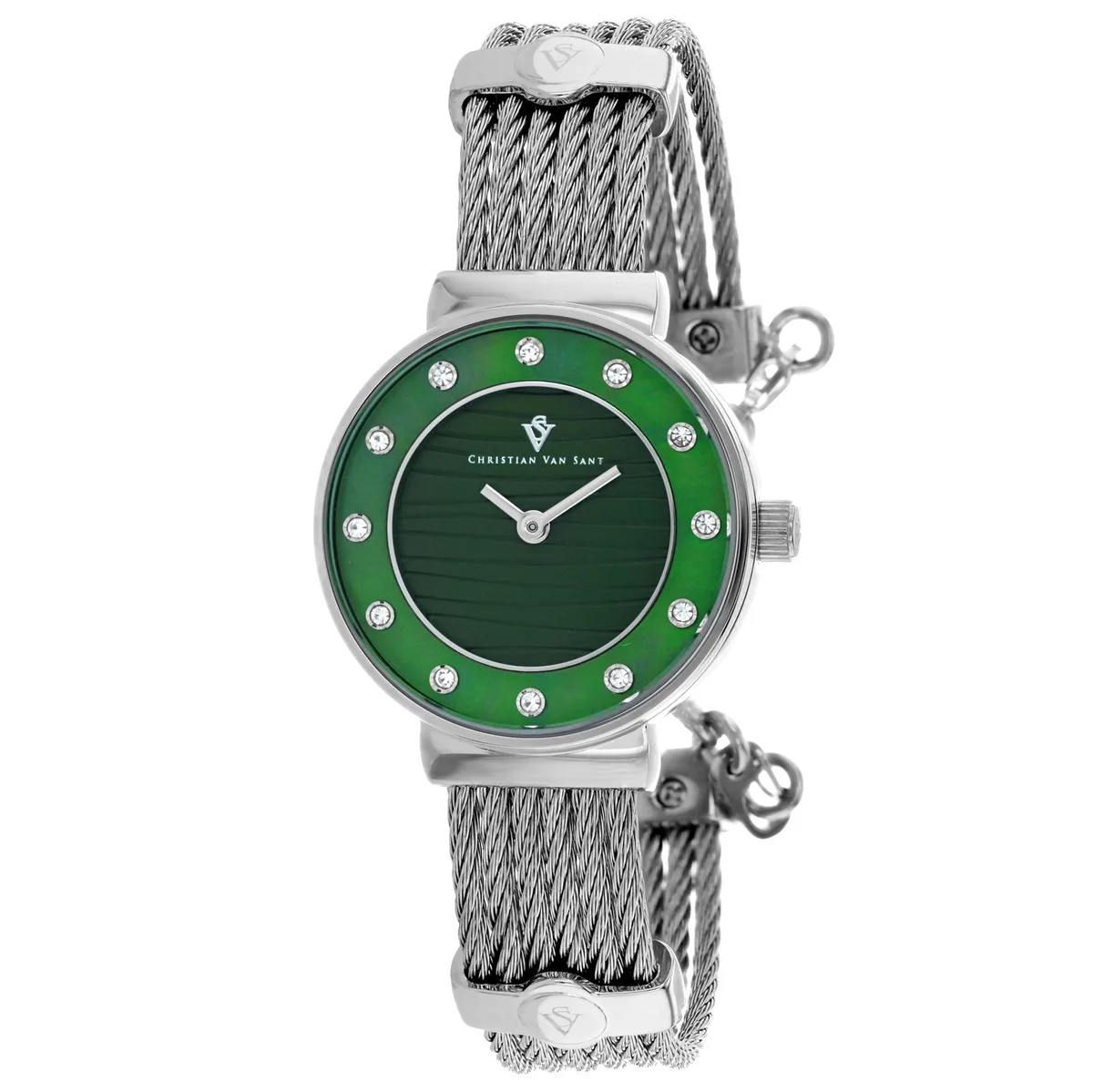 Stainless steel watch with green dial and metal bracelet