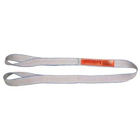 Silver polyester web sling with twisted eye ends, eight feet two inches long