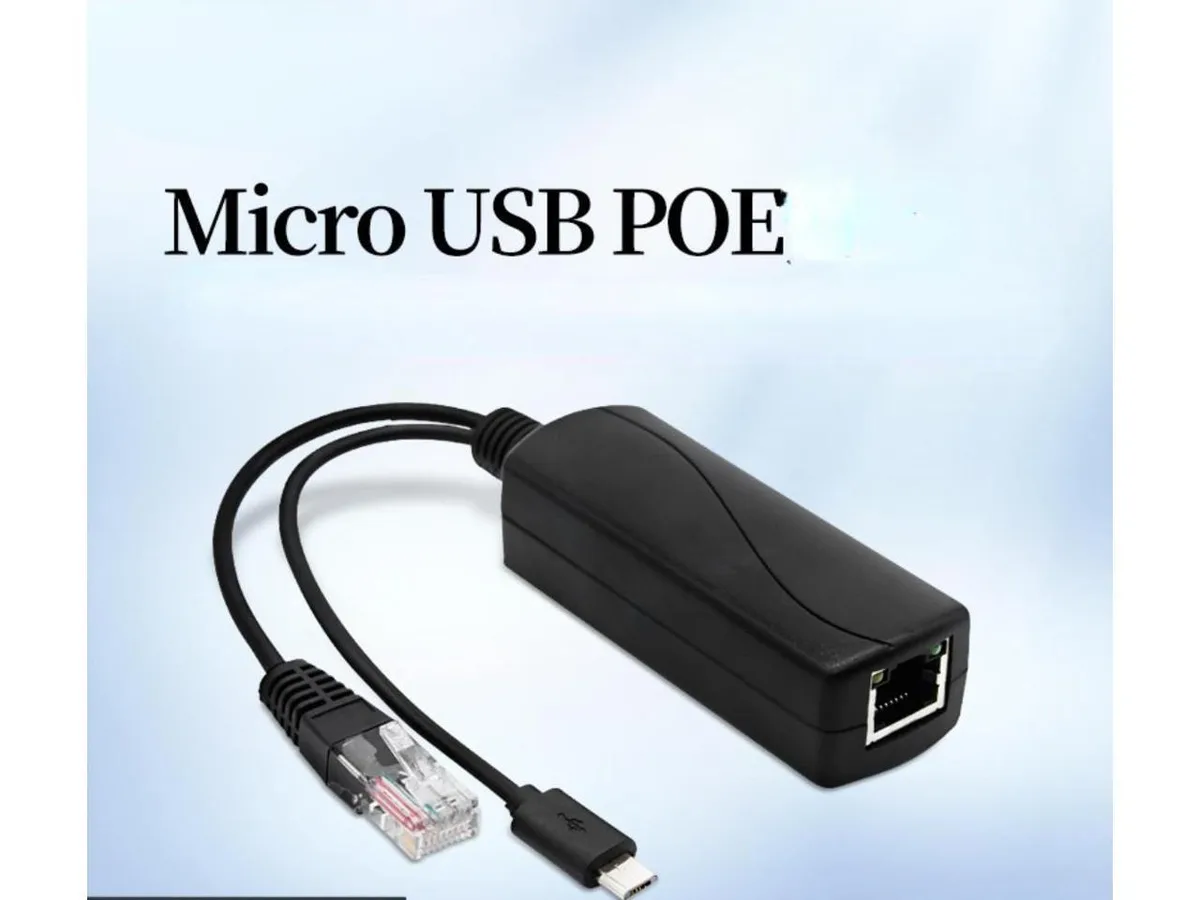 Black Micro USB PoE splitter cable with RJ45 plug