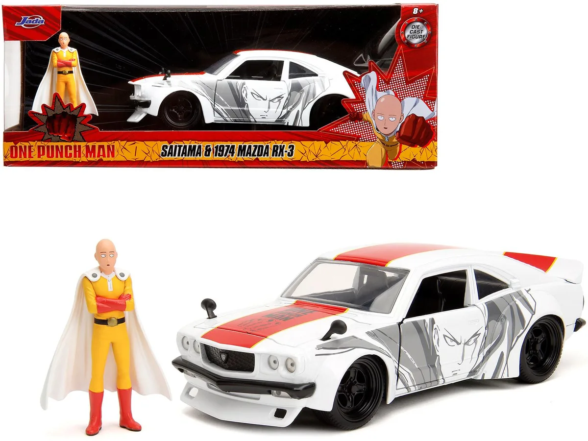 Jada Jada 1974 Mazda RX-3 White Red Stripe Saitama Figure 1/24 Diecast — product photo