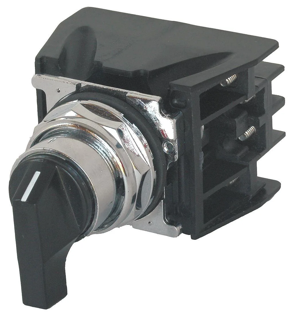 Black metal selector switch with long lever, 30 mm, two-position maintained action