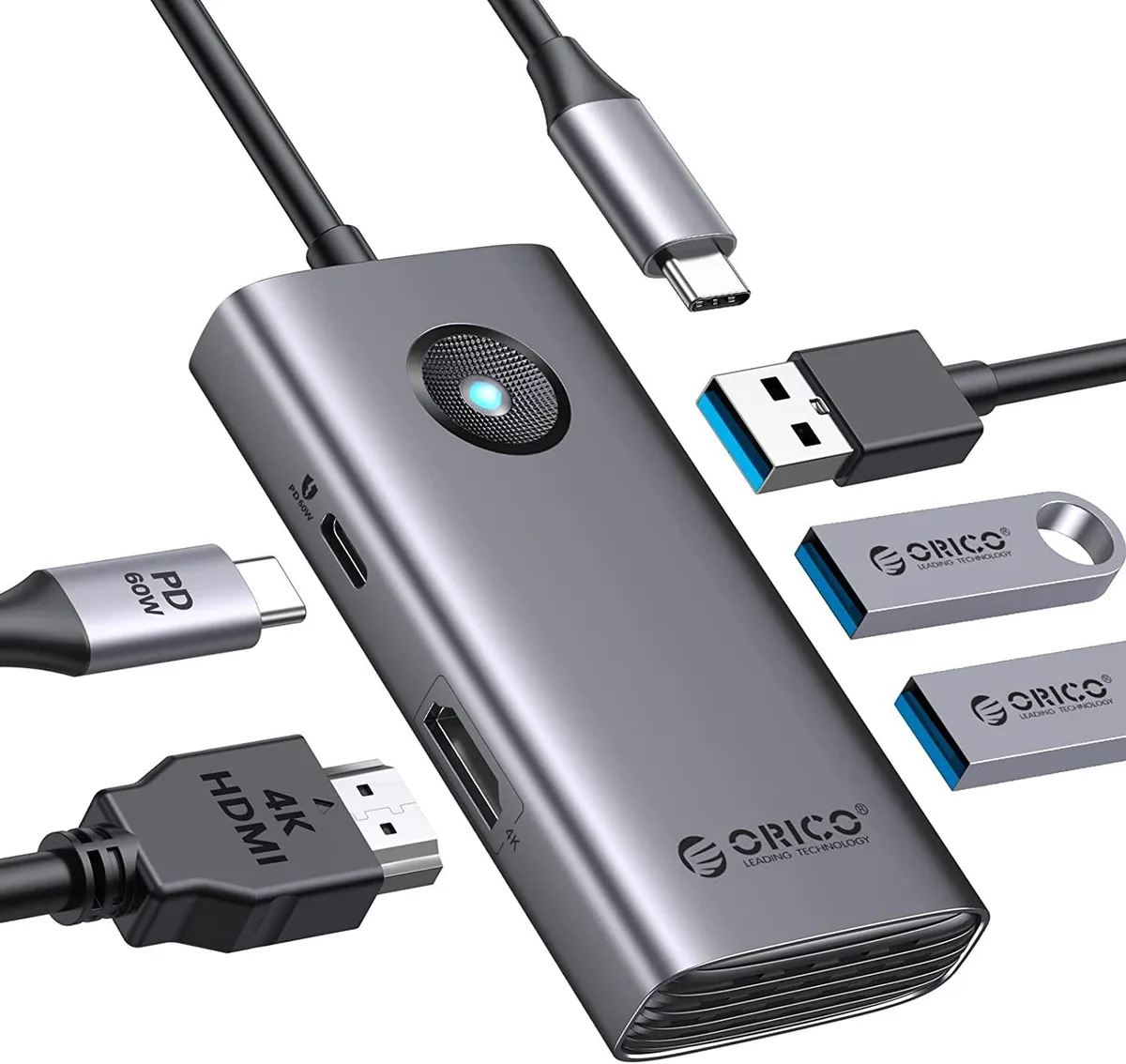 Orico Orico PW11-5P 5-in-1 USB-C docking station Grey — product photo