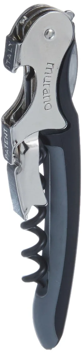 Compact waiter corkscrew with soft-touch handle, two-step lever and foil cutter