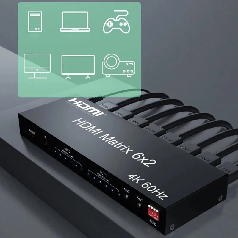 YINGHUA YINGHUA HDMI 2.0 Matrix 6x2 KVM Switch 4K 60Hz 3.5mm Audio UK Plug — product photo