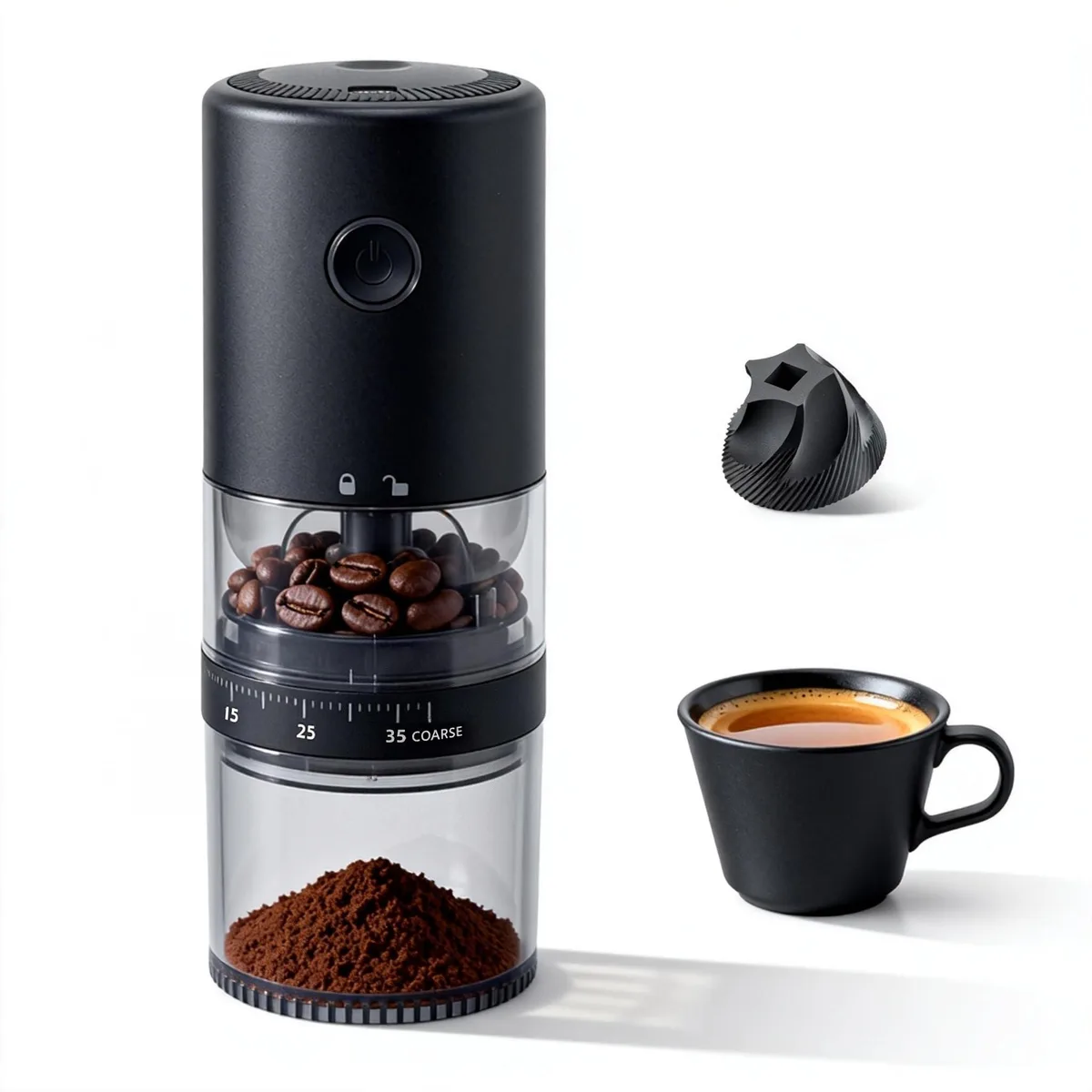  Breville E96T Portable Electric Burr Coffee Grinder Matte Black — product photo