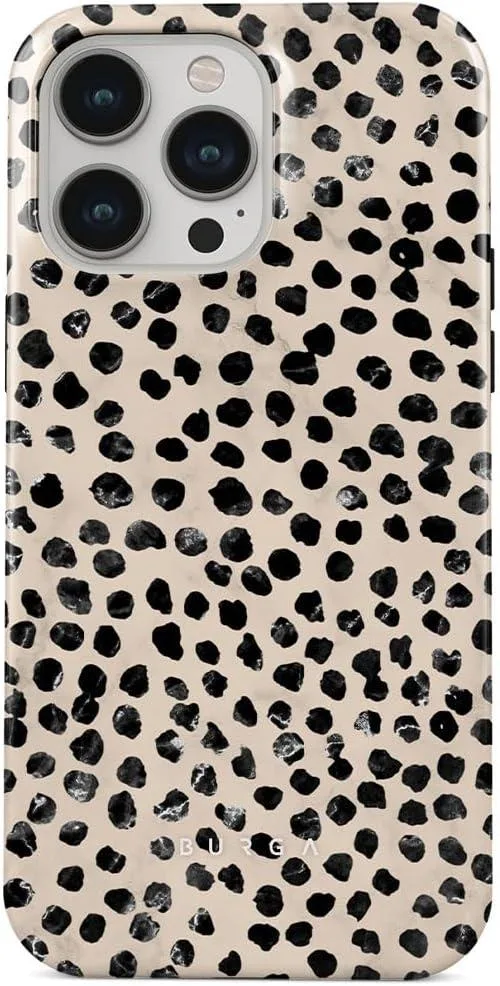 TAURKENAM TAURKENAM iPhone 15 Pro Hybrid Case Black Polka Dots Nude Almond Latte — product photo